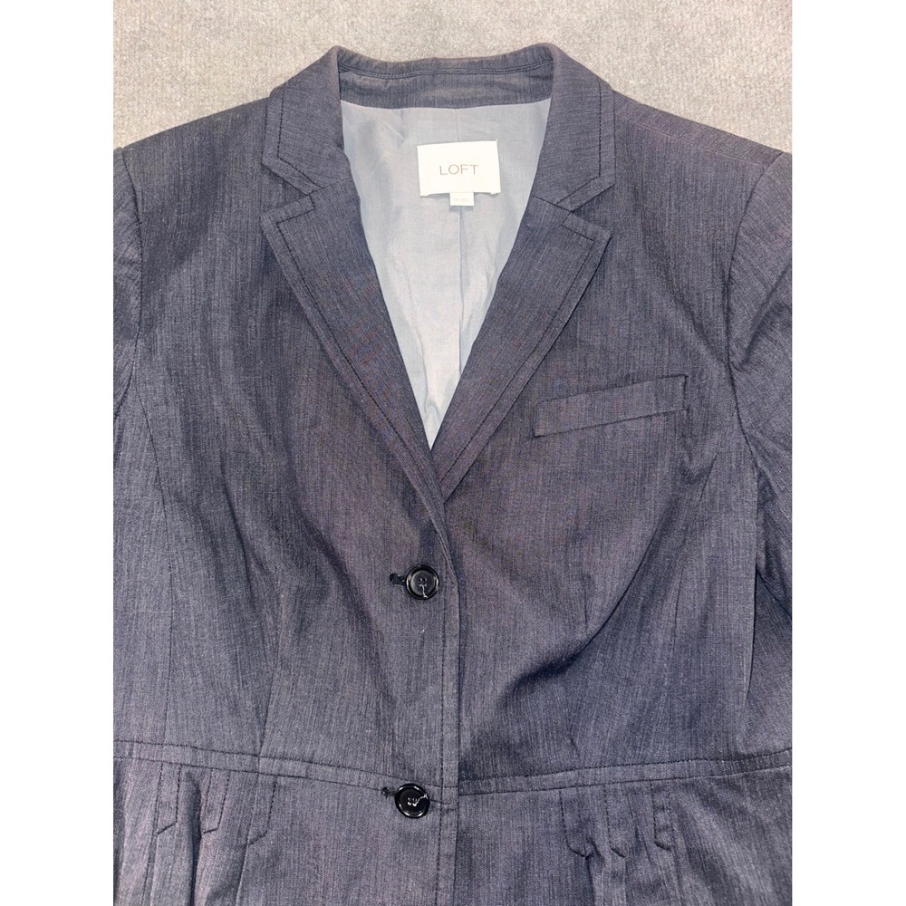 Ann Taylor LOFT Blue Cotton Blend Two Button Peplum Blazer Jacket Size 14
